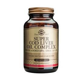 Solgar Super Cod Liver Oil Complex Συμπλήρωμα Διατροφής Μουρουνέλαιο με Βιταμίνες Α & D - Συμβάλλει στην Καλή Υγεία Εγκεφάλου, Δέρματος, Μαλλιών, Όρασης, Οστών, Μυών, Δοντιών, Καρδιαγγειακού & Ανοσοποιητικού Συστήματος, 60Softgels