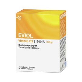 Eviol Vitamin D3 1200IU Συμπλήρωμα Διατροφής για τη Φυσιολογική Λειτουργία των Οστών των Δοντιών και των Μυών 30μg, 60 caps
