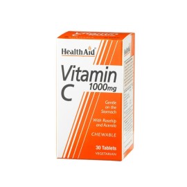 Health Aid Vitamin C 1000mg Chewable Συμπλήρωμα Διατροφής Μασώμενη Βιταμίνη C για Τόνωση, Ενίσχυση Ανοσοποιητικού Συστήματος & Πρόληψη Κρυολογήματος - Απαραίτητη στους Καπνιστές, 30chew.tabs