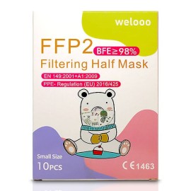 10 x Welooo Παιδική Μάσκα Προστασίας Προσώπου Μύτης FFP2 (BFE>98%) Τύπου IIR Μίας Χρήσης, 10τεμ