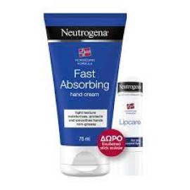 Neutrogena Πακέτο Προσφοράς με Fast Absorbing Hand Cream Κρέμα Χεριών Άμεσης Απορρόφησης, 75ml & Δώρο Lip Moisturizer Ενυδατικό Στικ Χειλιών, 4,8gr