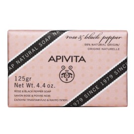 Apivita Natural Soap With Rose & Black Pepper 125g Φυτικό Σαπούνι με Τριαντάφυλλο & Μαύρο Πιπέρι, Κατάλληλο για Όλους Τους Τύπους Επιδερμίδας