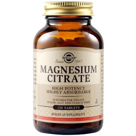 Solgar Magnesium Citrate 200mg Συμπλήρωμα Διατροφής με Κιτρικό Μαγνήσιο για την Καλή Λειτουργία των Μυών & του Νευρικού Συστήματος - Μειώνει τις Κράμπες, 120tabs