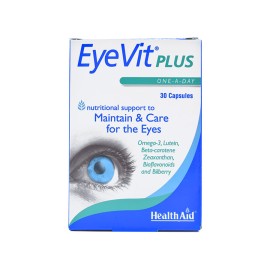 Health Aid EyeVit PLUS, Συνδυασμός από βότανα, βιταμίνες, μέταλλα & ιχνοστοιχεία, που βοηθούν τα μάτια να παραμένουν φωτεινά & υγρά, ιδανικό στην πρόληψη των μαύρων κύκλων & στις σακούλες κάτω από τα μάτια, 30caps