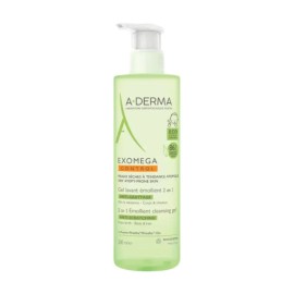 A-Derma Exomega Gel Lavant Emollient 2 en 1 Μαλακτικό Τζελ Καθαρισμού 2 σε 1 για το Ατοπικό Δέρμα με Αντλία για Μαλλιά & Σώμα, 500ml