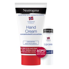 Neutrogena Promo Hand Cream Unscented Ενυδατική Κρέμα Χεριών Χωρίς Άρωμα, 75ml & Δώρο Lip Care Stick για Φροντίδα των Χειλιών, 4,8g