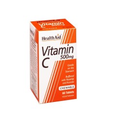 Health Aid Vitamin C 500mg Chewable Συμπλήρωμα Διατροφής Μασώμενη Βιταμίνη C για Τόνωση, Ενίσχυση Ανοσοποιητικού Συστήματος & Πρόληψη Κρυολογήματος - Απαραίτητη στους Καπνιστές, 60chew.tabs