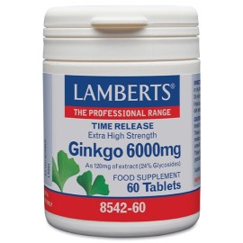 Lamberts Ginkgo 6000mg Συμπλήρωμα Διατροφής για Καλή Μνήμη & Κυκλοφορία του Αίματος στα Άκρα, 60tabs